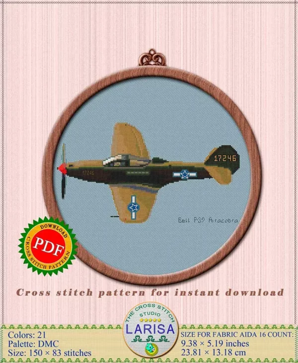 World War II Fighter Aircraft Cross Stitch Design
