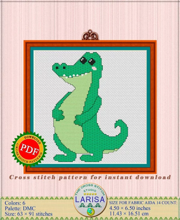 Cheerful alligator cross stitch pattern