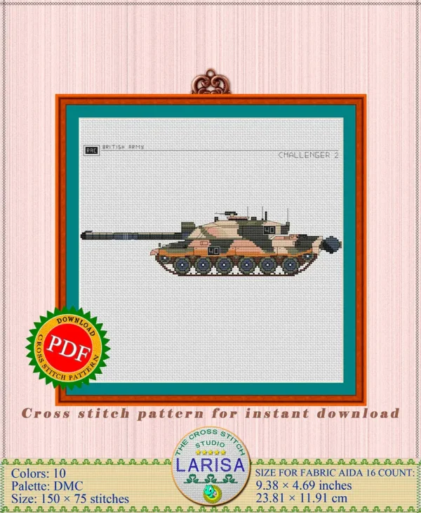Cross stitch chart of Challenger 2 Main Battle Tank