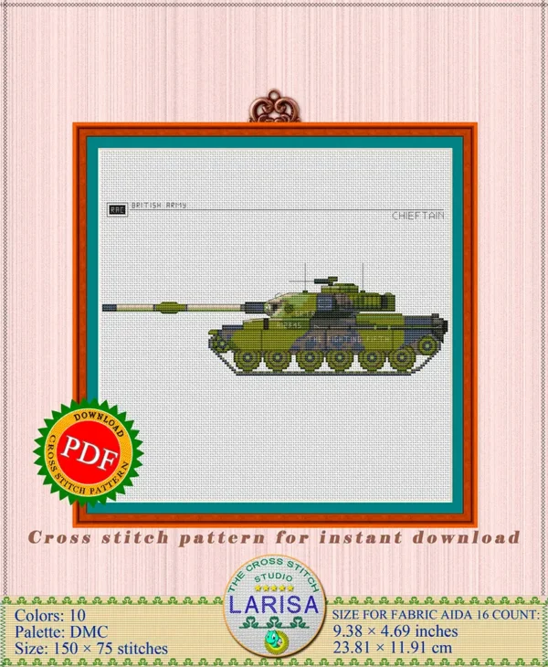 British Chieftain tank embroidery chart