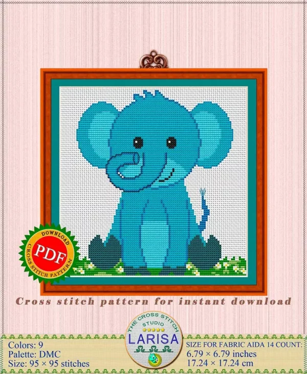 Sweet baby elephant design in cross stitch