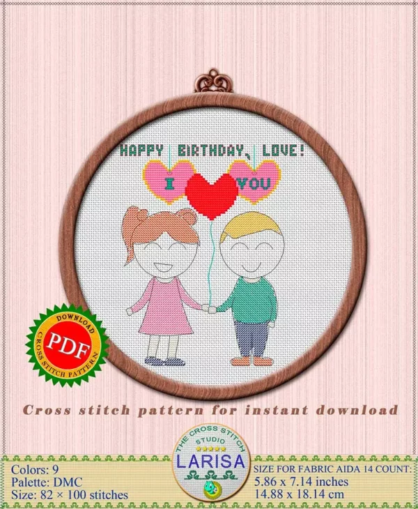 Romantic Cross Stitch Design: Boy and Girl Holding Hands