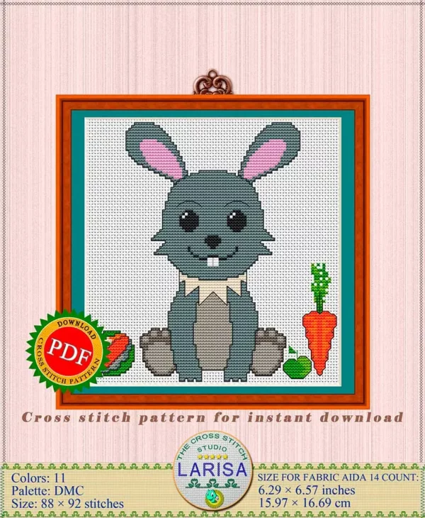 Cute hare cross stitch pattern with playful smile