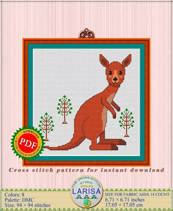 Cute kangaroo cub embroidery design for cross stitch