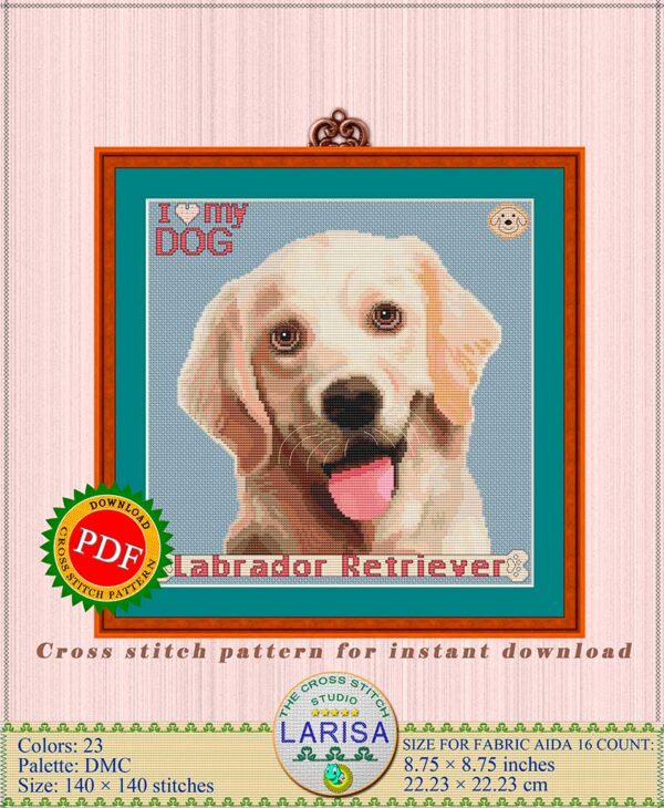Perfect for dog lovers, this Labrador cross stitch pattern brings warmth to any home