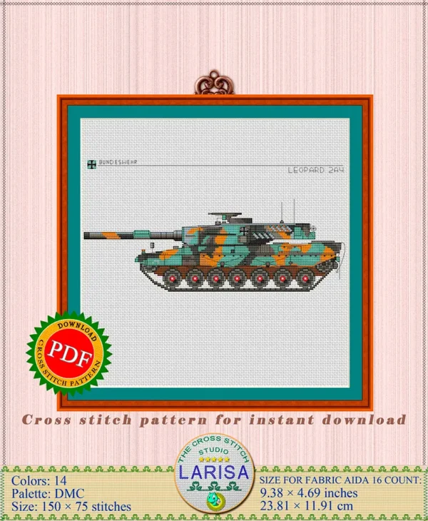 Leopard 2 main battle tank cross stitch