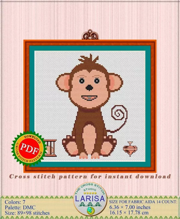 Charming tailed monkey in cross stitch