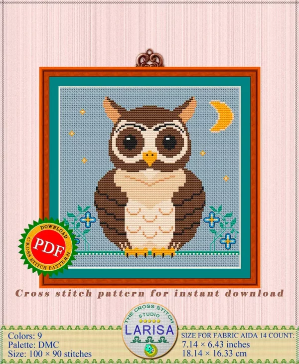 Enchanting owl design in cross stitch