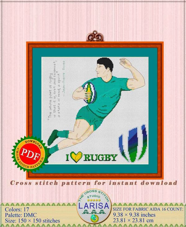 Stitching design of a player in rugby gear