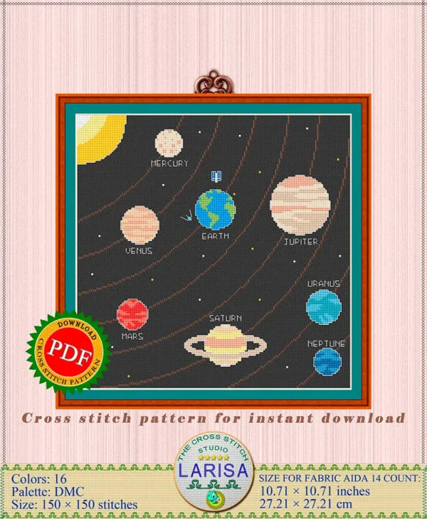 Planetary chart cross stitch design