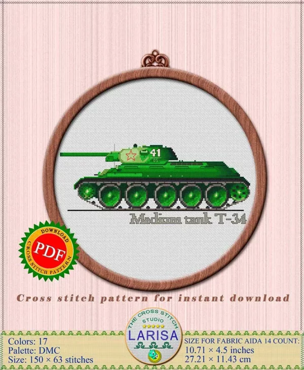 Soviet T-34 tank design for cross stitch