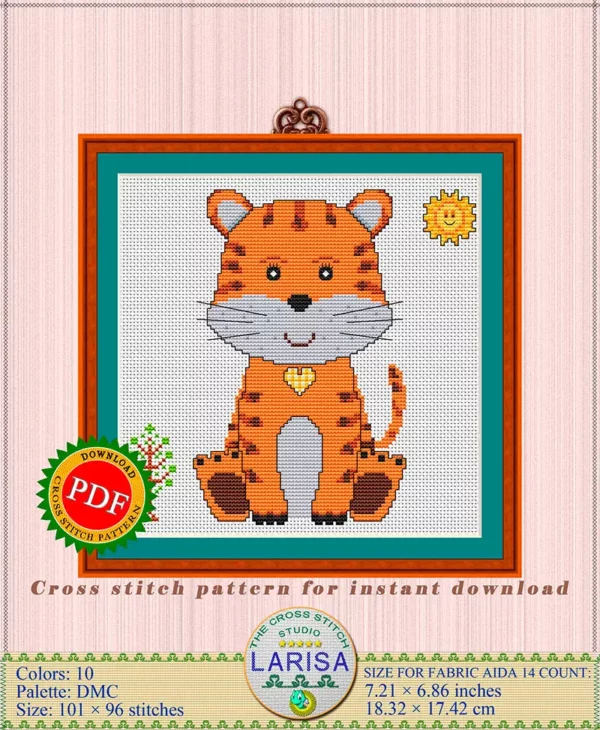 Adorable tiger baby in cross stitch