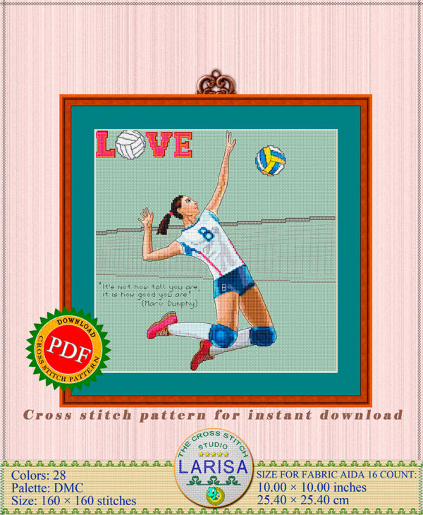 Celebrate the grace and athleticism of volleyball with cross stitch