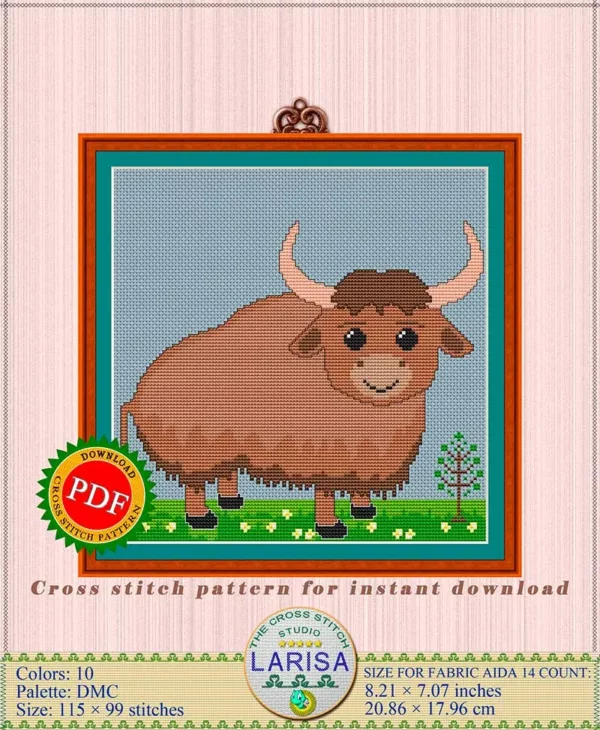 Adorable baby yak chart for cross stitching