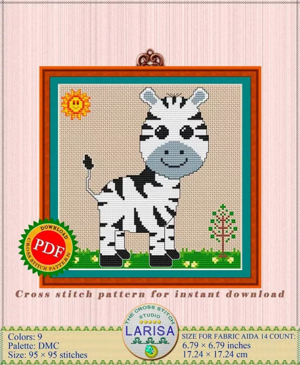 Cartoonish zebra baby design for cross stitch project