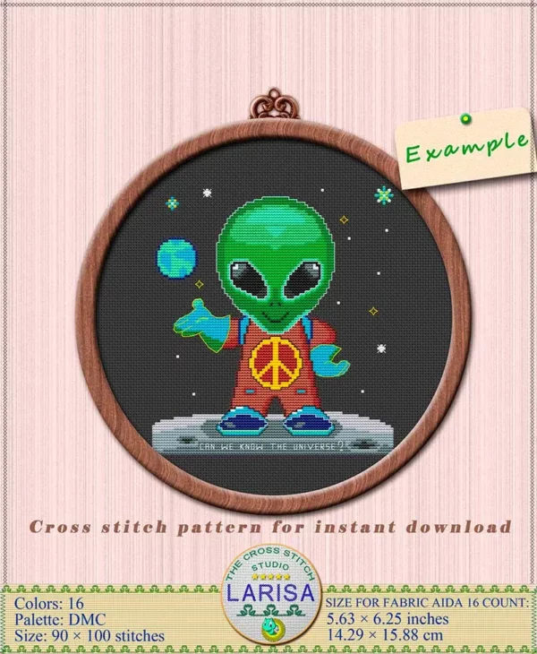 Enigmatic Alien in a Cross Stitch Pattern
