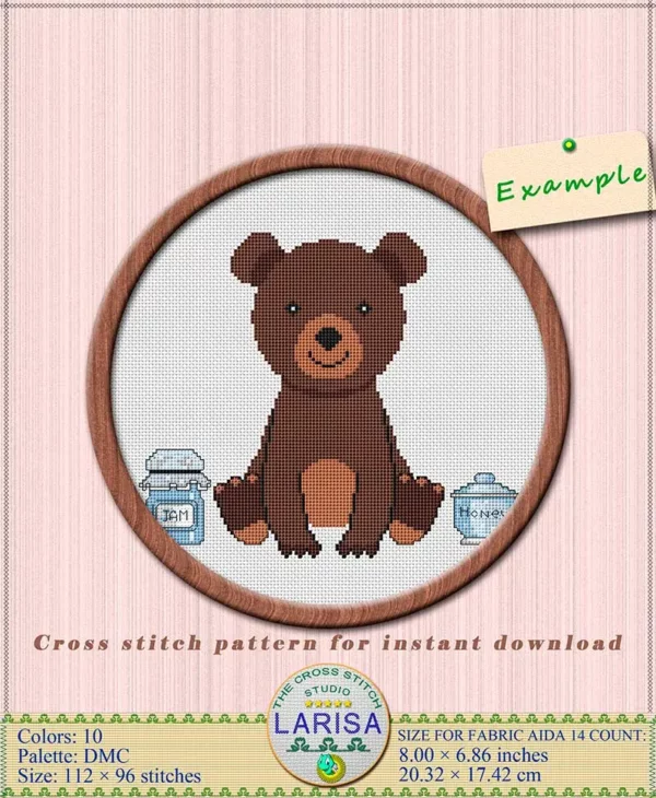 Cross stitch design of a sweet bear cub