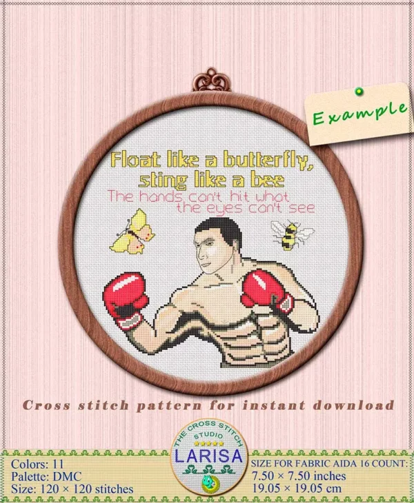 Vibrant Boxing Cross Stitch: Fistfight and Determination