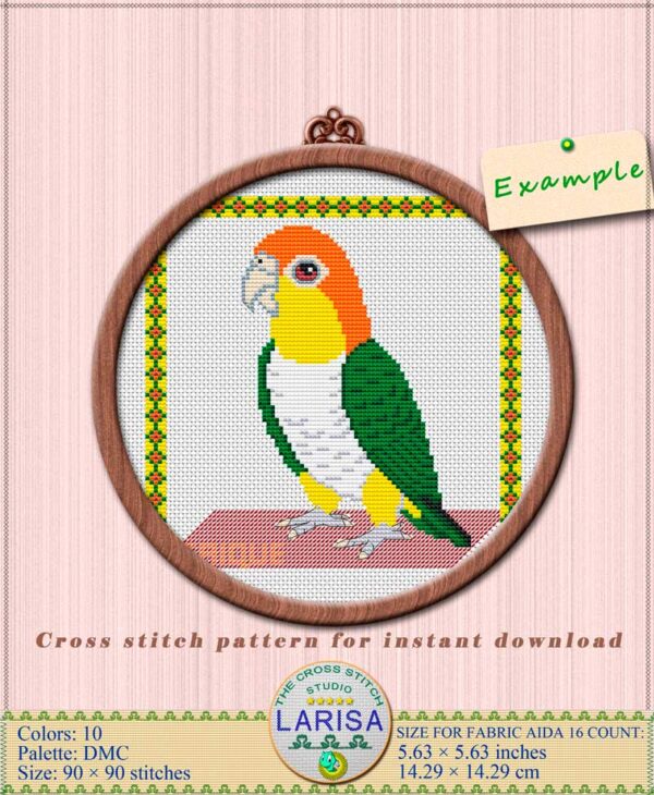 Exquisite Caique parrot cross stitch chart for a unique stitching project
