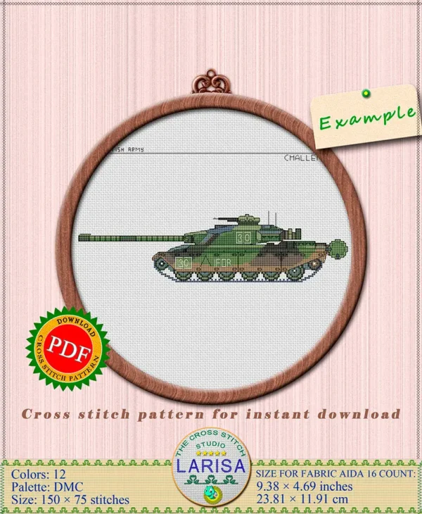 Cross stitch of Challenger 1 main battle tank