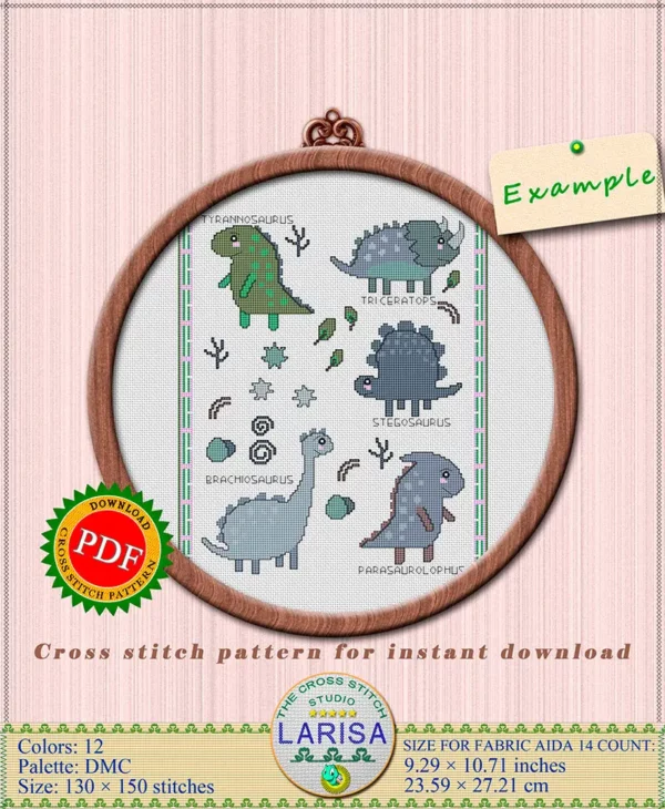 Cute dinosaur cross stitch chart