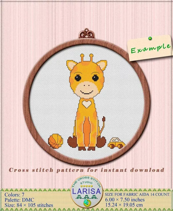 Adorable cartoonish giraffe cross stitch motif