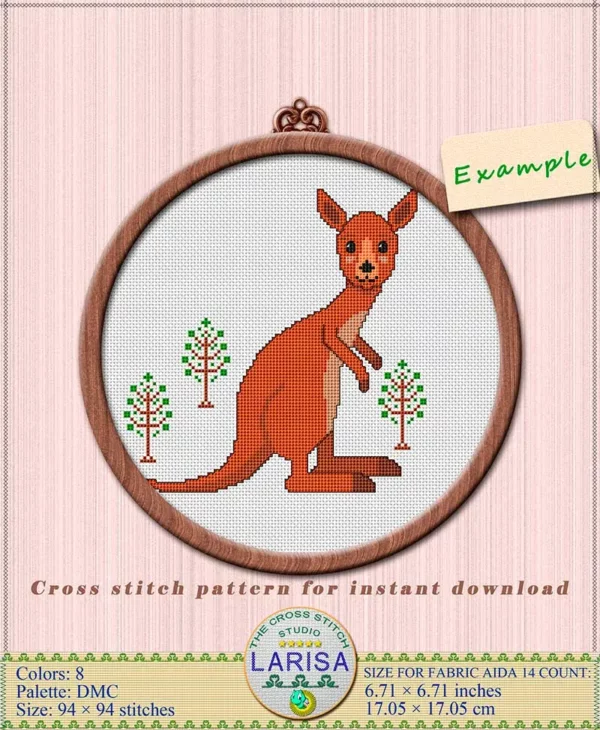 Playful cartoonish kangaroo cross stitch motif