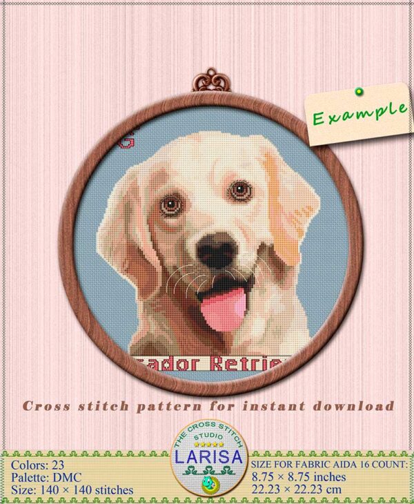 Capture the essence of a Yellow Lab with this cute cross stitch design