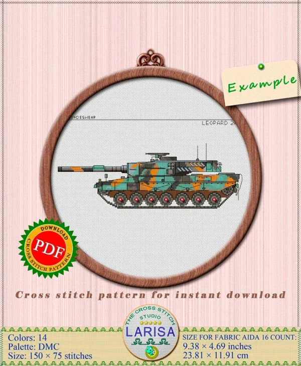 Detailed Leopard 2A4 tank embroidery design