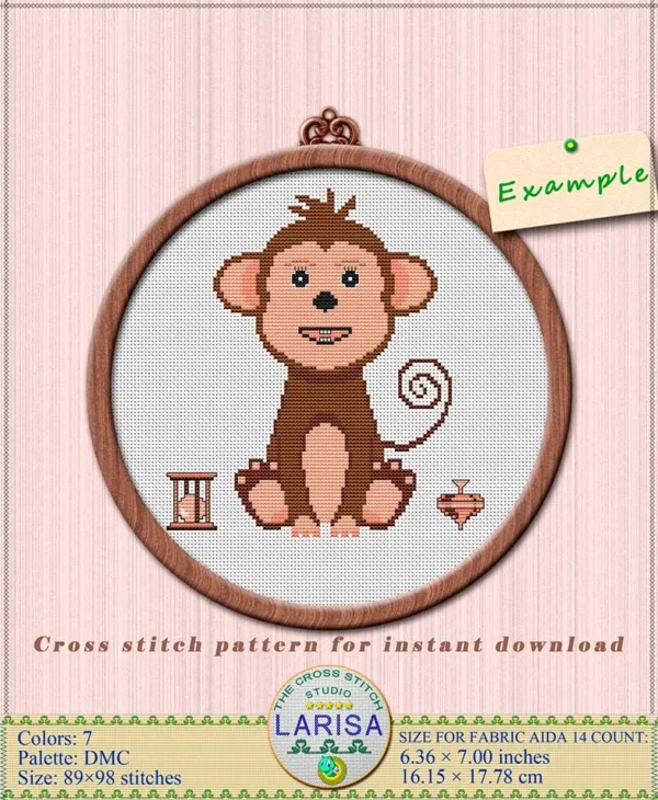 Cross stitch design of an adorable monkey