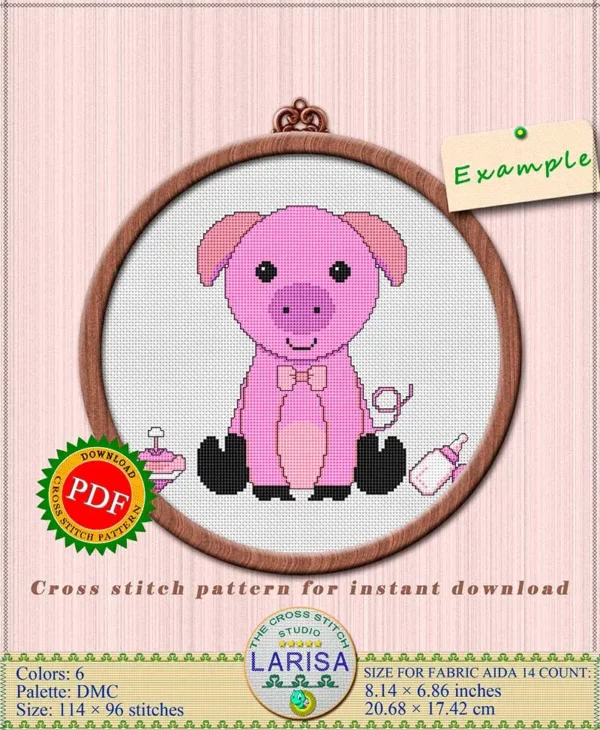 Adorable piggy cross stitch motif