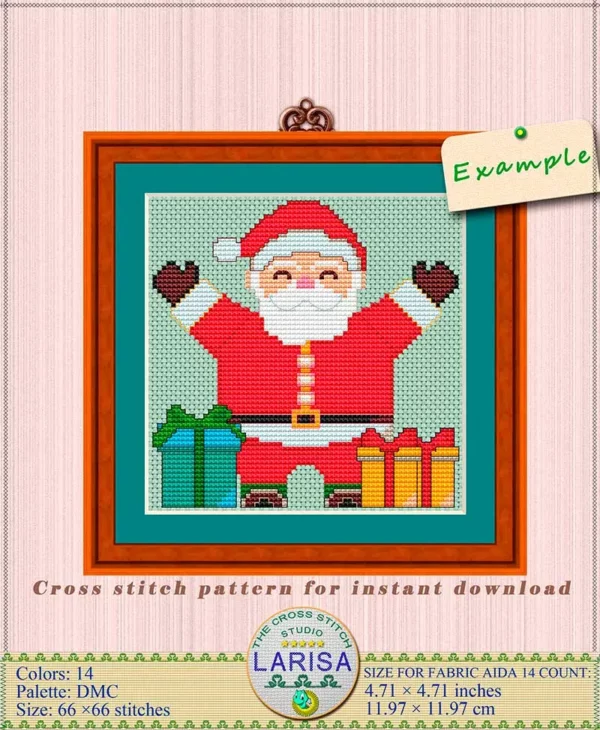 Festive embroidery design featuring Santa Claus and gift boxes