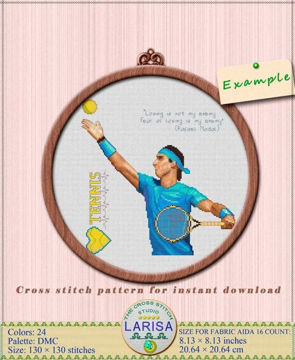 Tennis cross stitch pattern with tennis player
