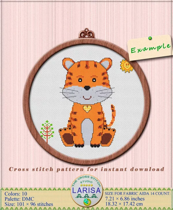 Cross stitch design of a sweet tiger cub