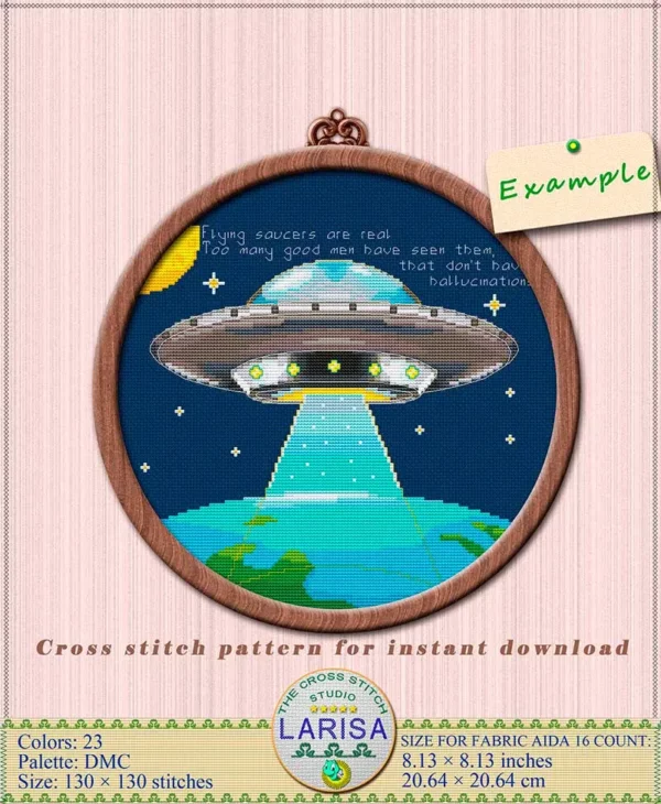 Illuminated UFO in a Cross Stitch Pattern