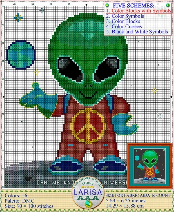 Intriguing Alien Visitor Cross Stitch Design