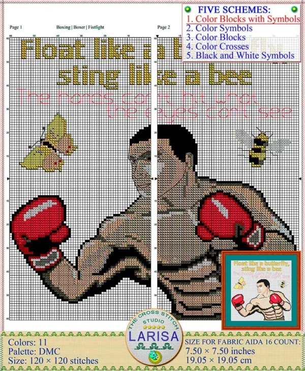 Colorful Cross Stitch Design: Boxer's Strength and Focus