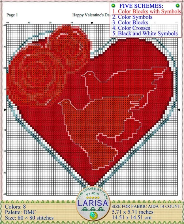 Lovebirds Cross Stitch Pattern: Elegant Doves and Heart