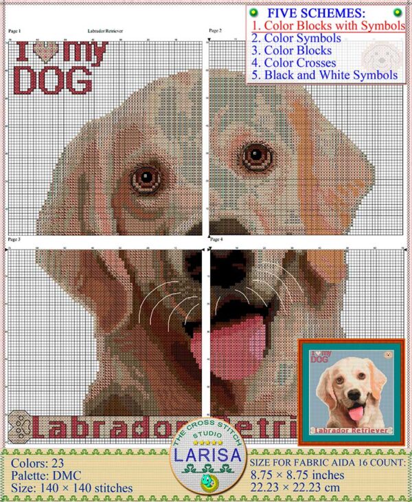 Detailed Labrador cross stitch pattern for dog lovers and stitching enthusiasts