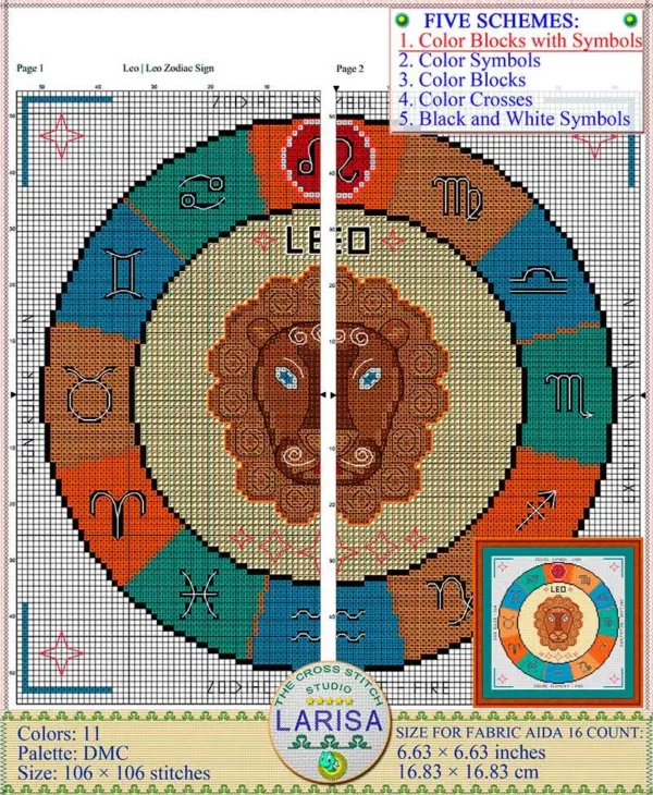 Circle enclosing zodiac constellations in counted thread art