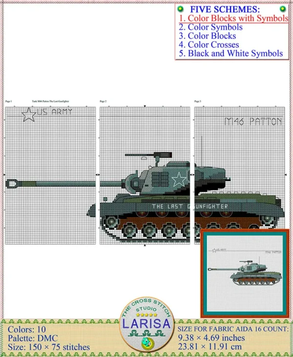 M46 Patton Cross Stitch Pattern | American Tank Patton Chart | The Last ...