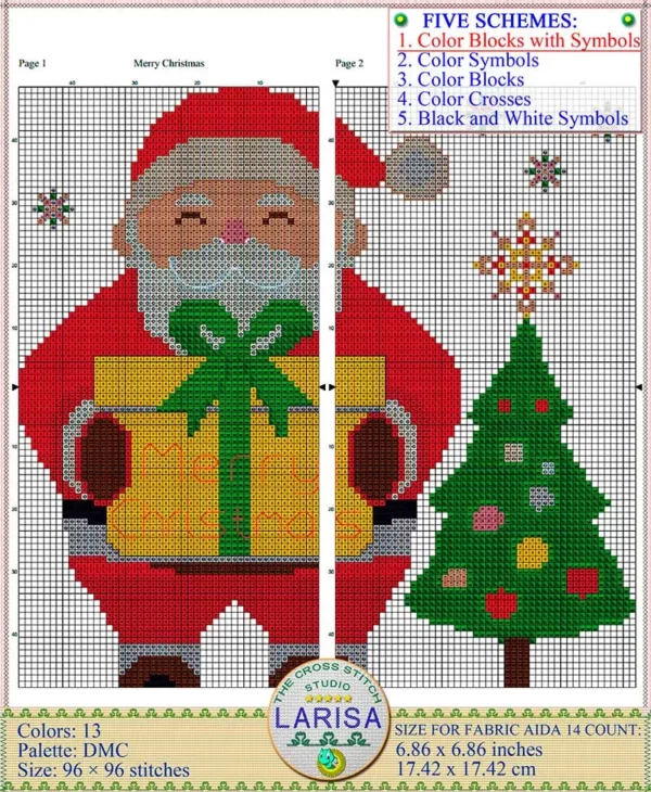 Festive Santa Claus embroidery design for cross stitching