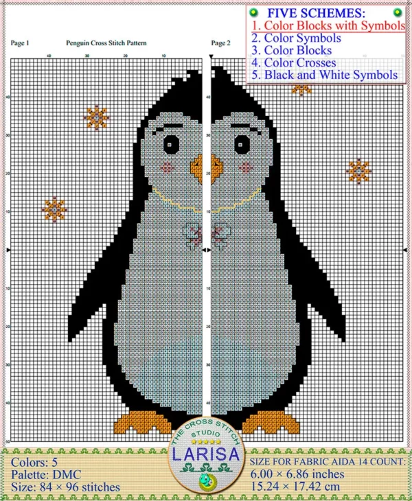 Cute penguin with innocent eyes in cross stitch design