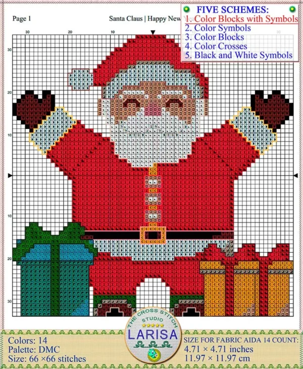 Stitchable pattern capturing the joyous spirit of Santa Claus in the New Year