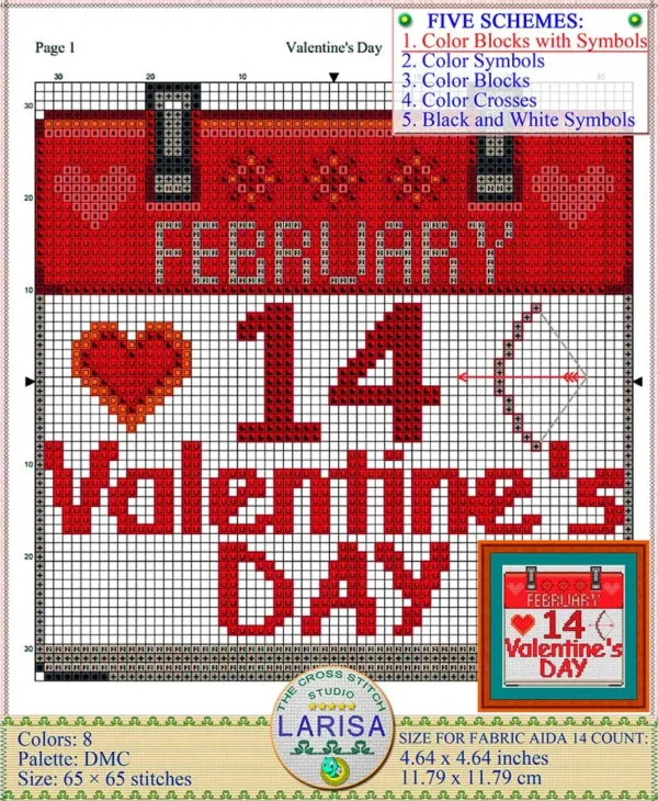 February 14 Cross Stitch Pattern: Love and Arrows