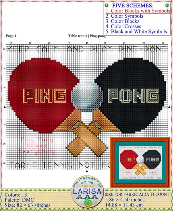 Fun ping pong embroidery design for cross stitching