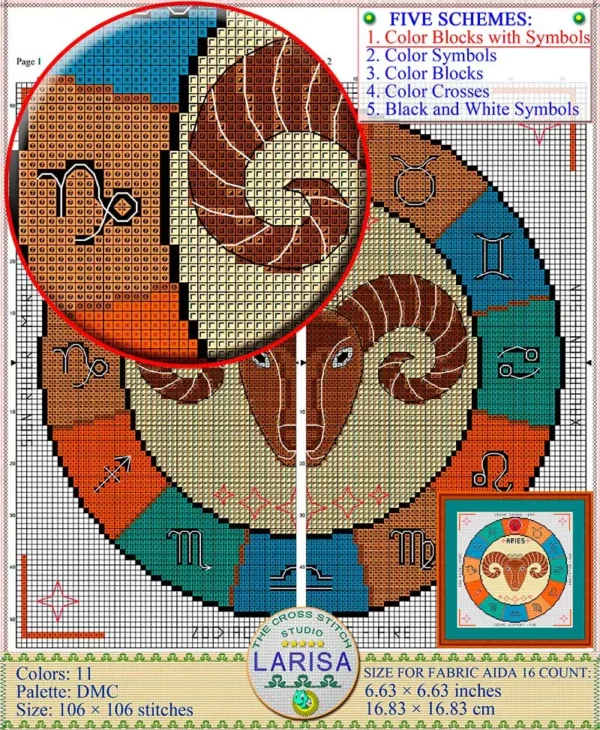 Captivating Aries zodiac symbol in cross stitch