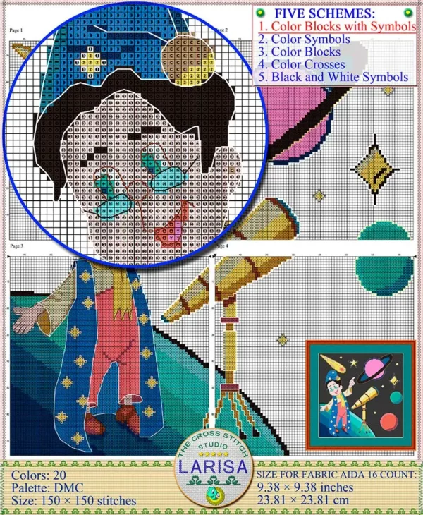 Create a playful piece with the astronomer cross stitch pattern