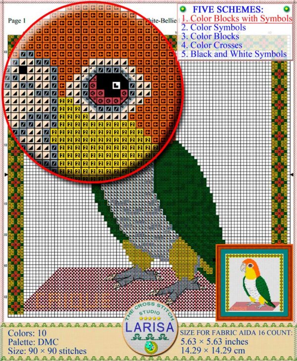 Charming Caique parrot cross stitch pattern for a touch of tropical beauty