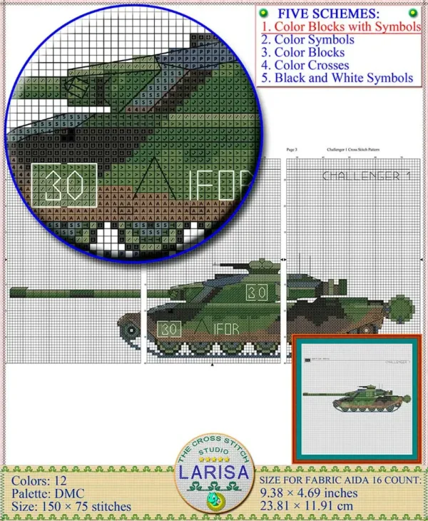 British army Challenger 1 tank stitch chart